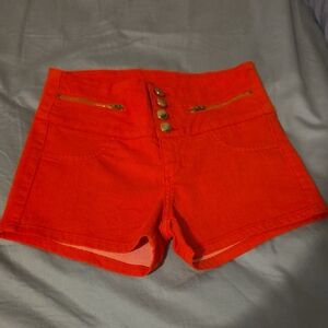 Women's Orange Button-Up Shorts